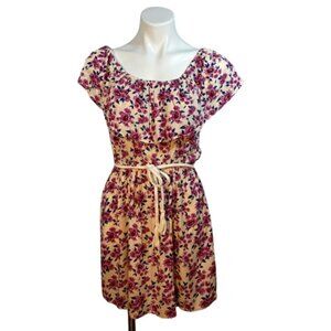 Forever 21 floral spring summer dress ruffle at neck,  rope belt, size M NEW